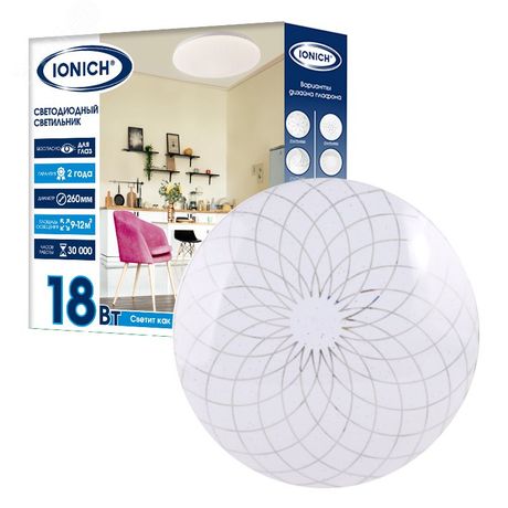 Светильник светодиодный декоративный ДБО 18Вт 1260Лм 230В 6500К IP20 IONICH - 1107 Союз