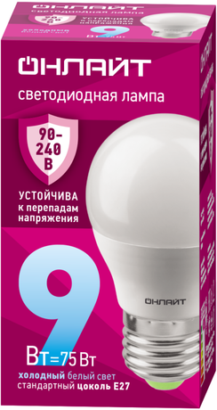 Лампа светодиодная 90 424 OLL-G45-9-230-6.5K-E27-FR (PRO 90-240В) ОНЛАЙТ 90424 Navigator