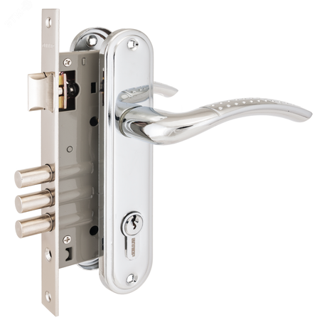 Замок врезной цилиндровый с ручками для деревянных дверей АЛЛЮР 132/3 CP хром - 5963 ПТК