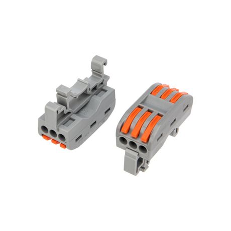 Клемма строительно-монтажная СМК проходная 222-423D 3п 0.08-4кв.мм с креплением на DIN-рейку сер. (уп.5шт) Rexant 07-5238-05 MEET