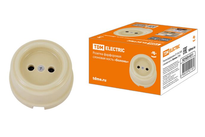 Розетка фарфоровая 2П 10А 250В сл. кость «Болонь» | SQ1820-0311 TDM