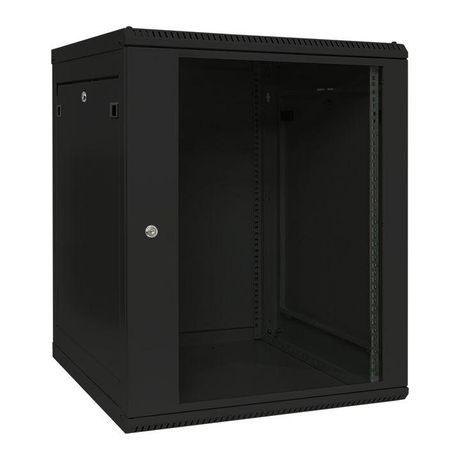 Шкаф настенный 19" TERACOM PRO 15U 600х600 мм дверь стеклянная с замком-ручкой чёрный|TRP-WLL-1566-40B|EKF