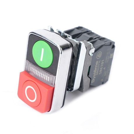 Кнопка двойная SB4 в сборе модуль 22мм зел."I"+сигн. лампа+красн. выступ. "О" металл 24ВDC 1НО+1НЗ SE SB4BW73731B5 APC