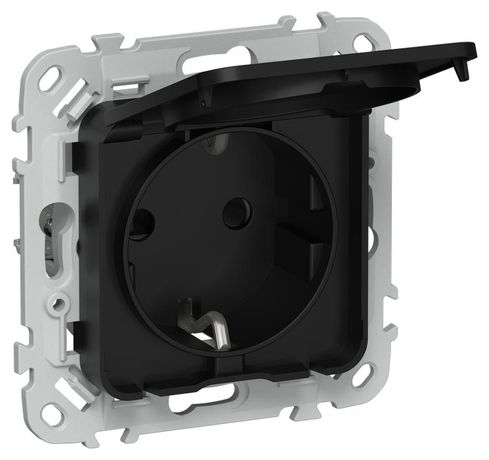 Розетка СП FLITE РСшкр11-1-44-ФлЧ 16А IP44 с заземл. защ. шторками и крышкой безвинтовое крепление механизм черн. IEK FI-R16-16-1-44-K02 IEK арт. FI-R16-16-1-44-K02