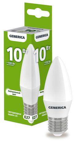 Лампа светодиодная C35 свеча 10Вт 230В 4000К E27 | LL-C35-10-230-40-E27-G GENERICA IEK