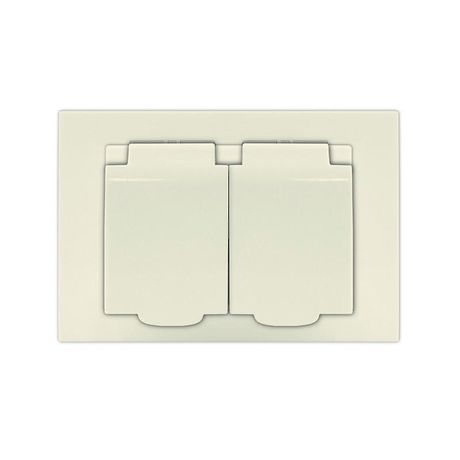 Розетка двухместная UNIVersal серия Афина с/з с крышкой, с/у, 16А, 220В, слоновая кость (ivory) (еврослот), механизм - A0031-I Союз