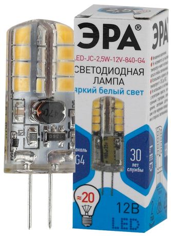 Лампа светодиодная LED 2,5 Вт 200Лм 4000К капсула нейтральный G4 12В JC-2,5W-12V-840-G4 Standart - Б0033192 ЭРА