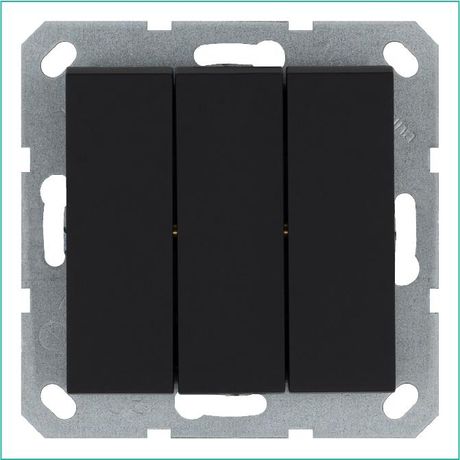 Выключатель трехклавишный 10A 250V~с накладкой, цвет черный матовый (soft touch) - G3031PB Jasmart