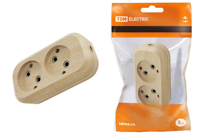 Колодка розеточная 2 гнезда 2П б/з 10А 250В "Эко" (сосна) | SQ1806-0045 TDM