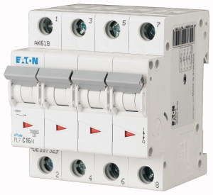 Автоматический выключатель 32А, кривая отключения B, 4 полюс, отключающая способность 10 кА PL7-B32/4 - 165158 EATON