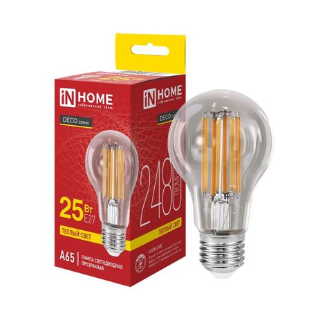 Лампа светодиодная LED-A65-deco 25Вт 230В Е27 3000К 2480Лм прозрачная IN HOME - 4690612063188 IN HOME арт. 4690612063188