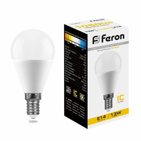 Лампа светодиодная LED 13вт Е14 теплый матовый шар - 38101 FERON