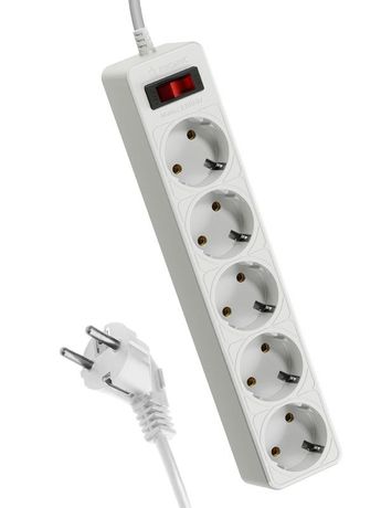 Удлинитель с сетевым фильтром 5х3м заземл. 10А IP20 2.2кВт ПВС 3х0.75 выкл. индикатором сети бел. КОСМОС FKsm3m-5g(W)