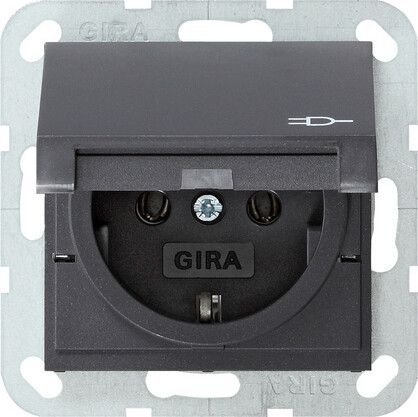 Антрацит Розетка с/з с крышкой | 045428 Gira S-55