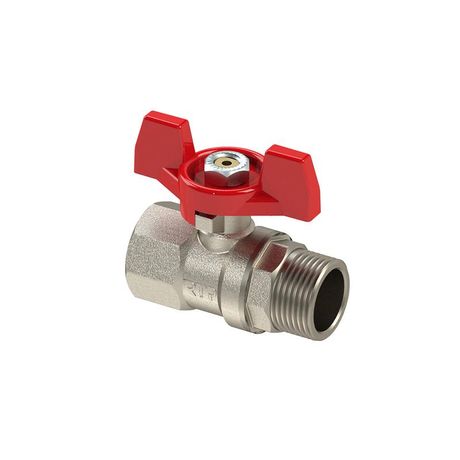 Кран шаровой ручка бабочка латунь внутр./наружн. резьба 1/2дюйм PN25 никель RTP 25822