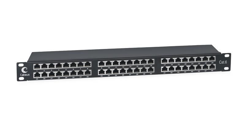 Патч-панель PLHD-48-Cat.6-SH-Dual IDC-1U высокой плотности 19, 1U, 48 портов RJ-45, категория 6, полностью экранированная, Dual IDC - 8891c Cabeus