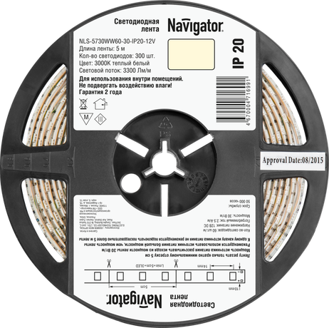 Лента светодиодная NLS-5730WW60-30-IP20-12V R5 30Вт 12В 3000К IP20 5м | 71699 Navigator 19479