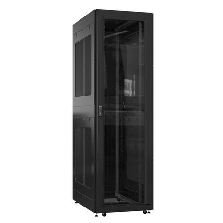 Шкаф серверный 42U 800х1200 передняя дверь: стекло IP41. задняя двустворчатая глухой металл IP51. боковые панели: перфорированные. цвет: черный RAL9005 - EX 8242.9152 SYSMATRIX