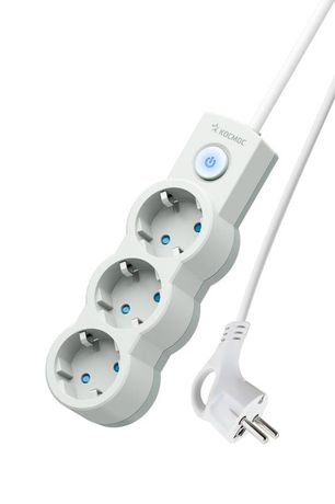 Удлинитель 3х3м с заземл. 10А IP20 2200Вт 220В защ. шторки ПВС 3х1 выкл. бел. КОСМОС YKsm3m-3g-Z-V10A-W