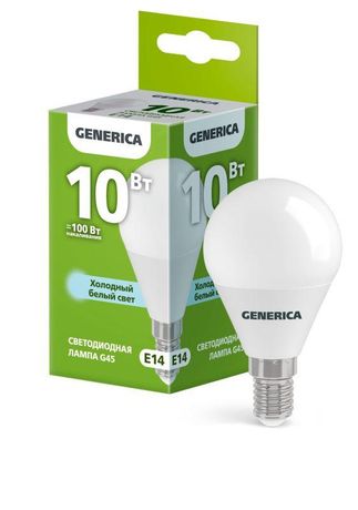 Лампа светодиодная G45 шар 10Вт 230В 6500К E14 GENERICA - LL-G45-10-230-65-E14-G IEK