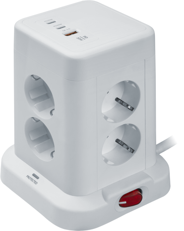 Фильтр сетевой (башенка) 8х1.8м с заземл. 16А IP20 95 684 NSP-USB-08-180-ESC-3x1-PD20W + USB type-A 2хUSB type-C выкл. бел. NAVIGATOR 95684 NAVIGATOR арт. 95684