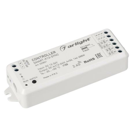 Контроллер SMART-K13-SYNC (12-24V, 4x3A, 2.4G) (ARL, IP20 Пластик, 5 лет) - 023821 Arlight