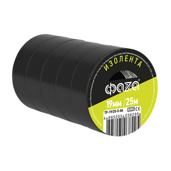 Изолента ПВХ ФАZА 19мм * 25м черная (спайка по 5) арт.5038295 ФАЗА