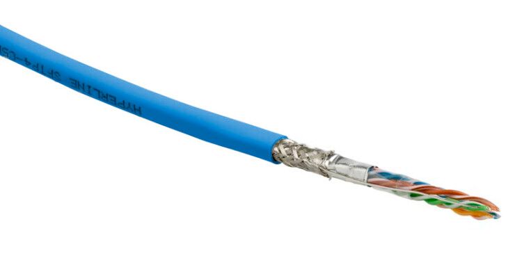 Кабель витая пара SF/UTP кат.5E 4 пары 24 AWG ОЖ solid экран-фольга + медн. оплетка PVC -20град.C-+75град.C SFUTP4-C5E-S24-IN-PVC-BL-305 гарантия: 15 лет компонентн. / 25 системн. син. (уп.305м) Hyperline 392840