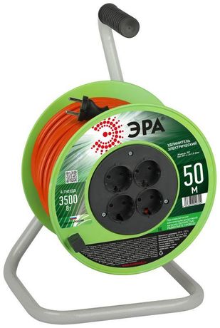 Удлинитель силовой RP-4-2x1.5-50m на пластиковой катушке без заземления 4 розетки 50м ПВС 2х1,5мм2 | Б0059784 ЭРА