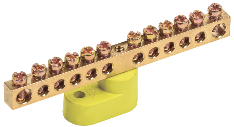 Шина PE "земля" на одном угловом изоляторе ШНИ-6х9-16-У1-Ж | YNN10-69-16C1-K05 IEK