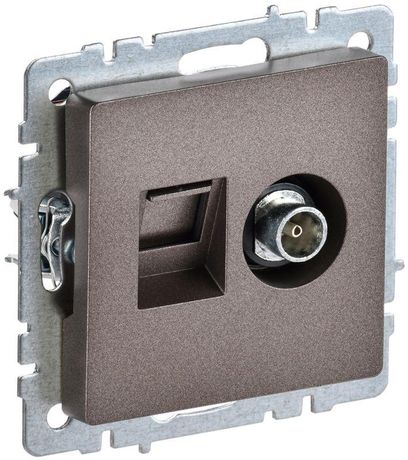 Розетка компьютерная + телевизионная 2-м Brite РТВ/РК12-БрТБ RJ45 кат.5E TV механизм бронза IEK BR-AK20-1-K45