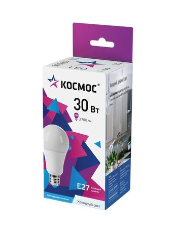 Лампа светодиодная LED 30Вт 220В Е27 D70х136 6500К холодный A70 - LkecLED30wA70E2765 Космос