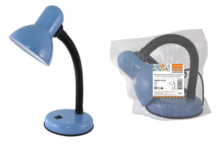 Светильник настольный на основании 40Вт, E27, синий, (мягкая упак.) Народный | SQ0337-0120 TDM