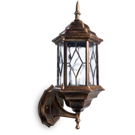 Светильник садово-парковый PL121 шестигранный на стену вверх 60W E27 230V,черное золото | 11343 Feron чер/зол