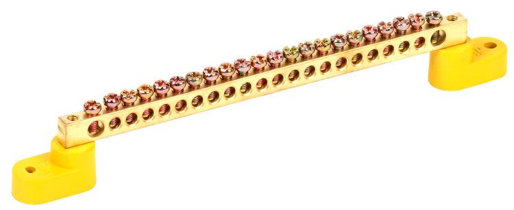 Шина PE "земля" на двух угловых изоляторах ШНИ-6х9-22-У2-Ж | YNN10-69-22C2-K05 IEK