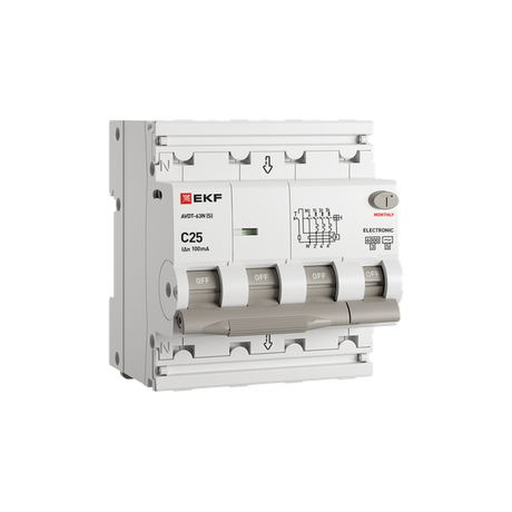 Автоматический выключатель дифференциального тока селективный АВДТ-63N (S) 3P+N 25А 100мА характеристика C тип AC электронный 6кА PROXIMA EKF - D63N46ES25C100