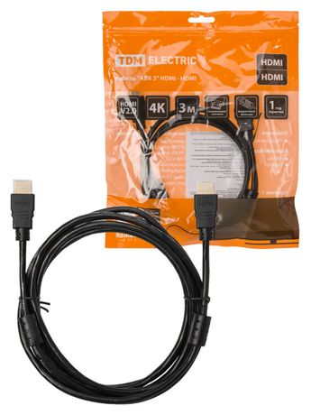 Кабель "АВК 4" HDMI - HDMI, v2.0, позолоченные контакты, с ферритами, 3 метра, | SQ4040-0004 TDM