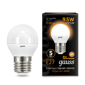 Лампа светодиодная LED 9.5 Вт 890 лм 3000К AC150-265В E27 шар P45 теплая Black Gauss - 105102110