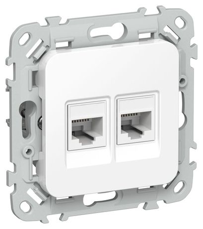 Розетка 2-м СП FLITE РКТ5е/3-2-0-ФлБ RJ45/RJ11 кат.5E/3 UTP механизм бел. IEK FI-KT22-1-K01 IEK арт. FI-KT22-1-K01