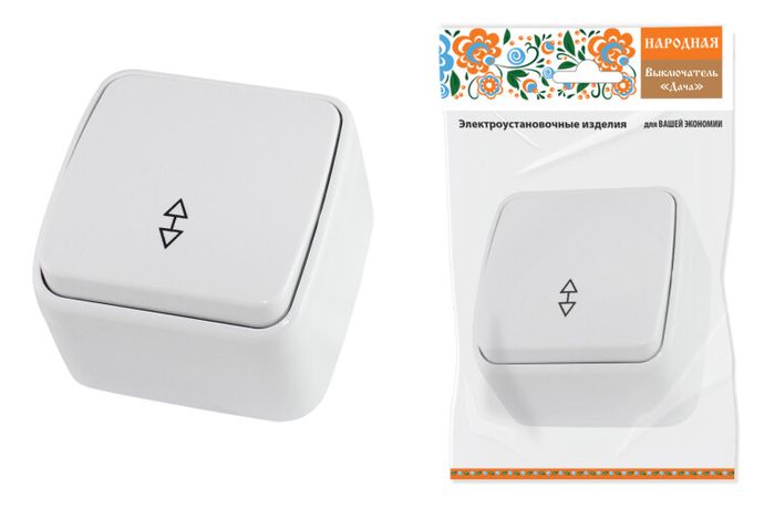 Переключатель на 2 направления 1-кл. открытой установки IP20 10А, белый "Дача" Народная | SQ1824-0003 TDM