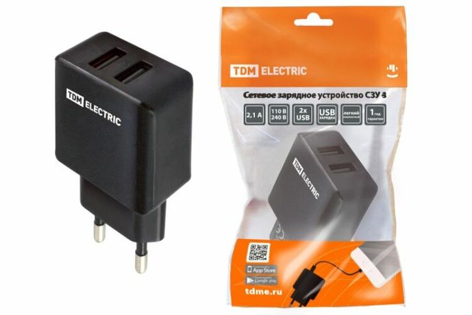 Сетевое зарядное устройство, СЗУ 4, 2,1 А, 2 USB, черный, | SQ1810-0021 TDM