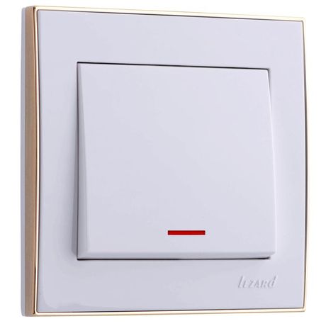 Выключатель 1-кл. СП Rain 10А IP20 с подсветкой зол. боковой вставкой бел. LEZARD 703-0226-111