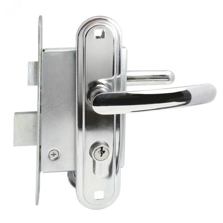 Замок врезной цилиндровый с ручками для деревянных дверей, СТАНДАРТ Россия ЗВ4-7.02С хром - 11647 ПТК