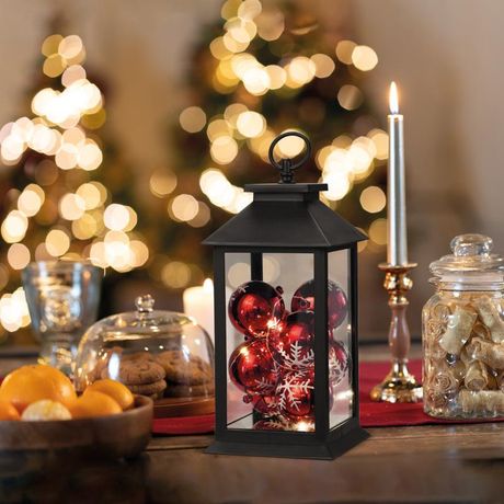 Декоративный фонарь с шариками, черный корпус, размер 14х14х27 см, цвет теплый белый | 513-063 NEON-NIGHT