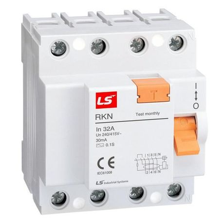 Дифференциальный выключатель нагрузки (УЗО) RKN 3P+N 32A 100mA AC-TYPE NEW ROGY (RUSSIA) - 062400418B LSIS