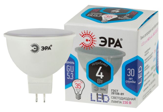 Лампа светодиодная LED 4Вт GU5.3 220В 4000К smd MR16 отражатель (рефлектор) | Б0017747 ЭРА