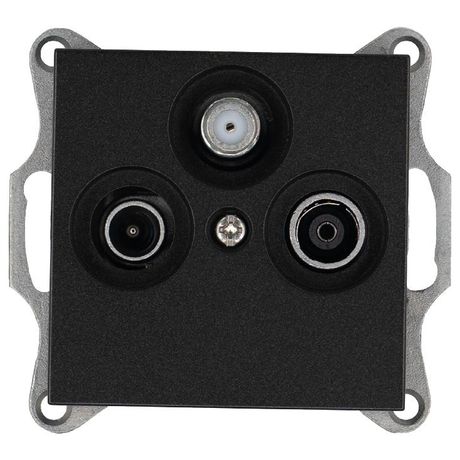 Розетка телевизионная проходная TV + FM SAT 3-м Ф9.5мм механизм антрацит Jasmart G6207B