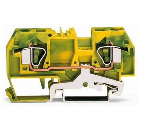 Клемма проходная 2х(0.2-6кв.мм) с заземлением желт./зел. WAGO 282-907