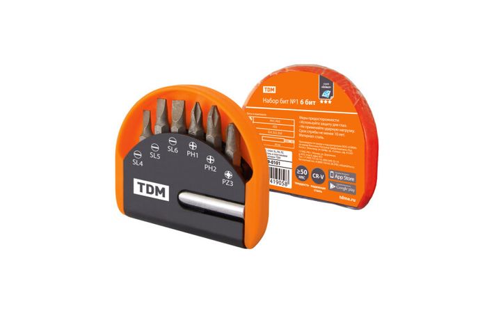 Набор бит №1, 6 бит: SL, PH, PZ, удлинитель CR-V сталь, в пластиковом держателе, «Алмаз» | SQ1019-0101 TDM