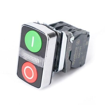 Кнопка двойная SB4 в сборе модуль 22мм зел."I"+сигн. лампа+красн."О" металл 230В AC 1НО+1НЗ SE SB4BW7A3741M5 APC